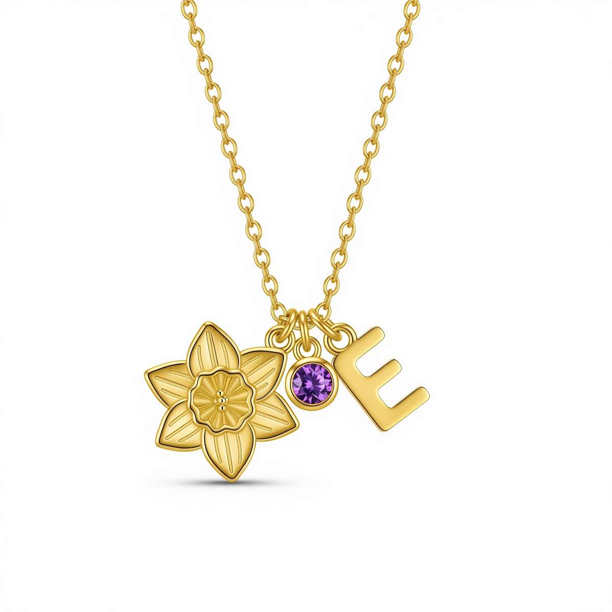 Custom Birth Month Flower Necklace – Daffodil Birthstone Initial Necklace for Her – Personalized Women's Gift with Daffodil Charm