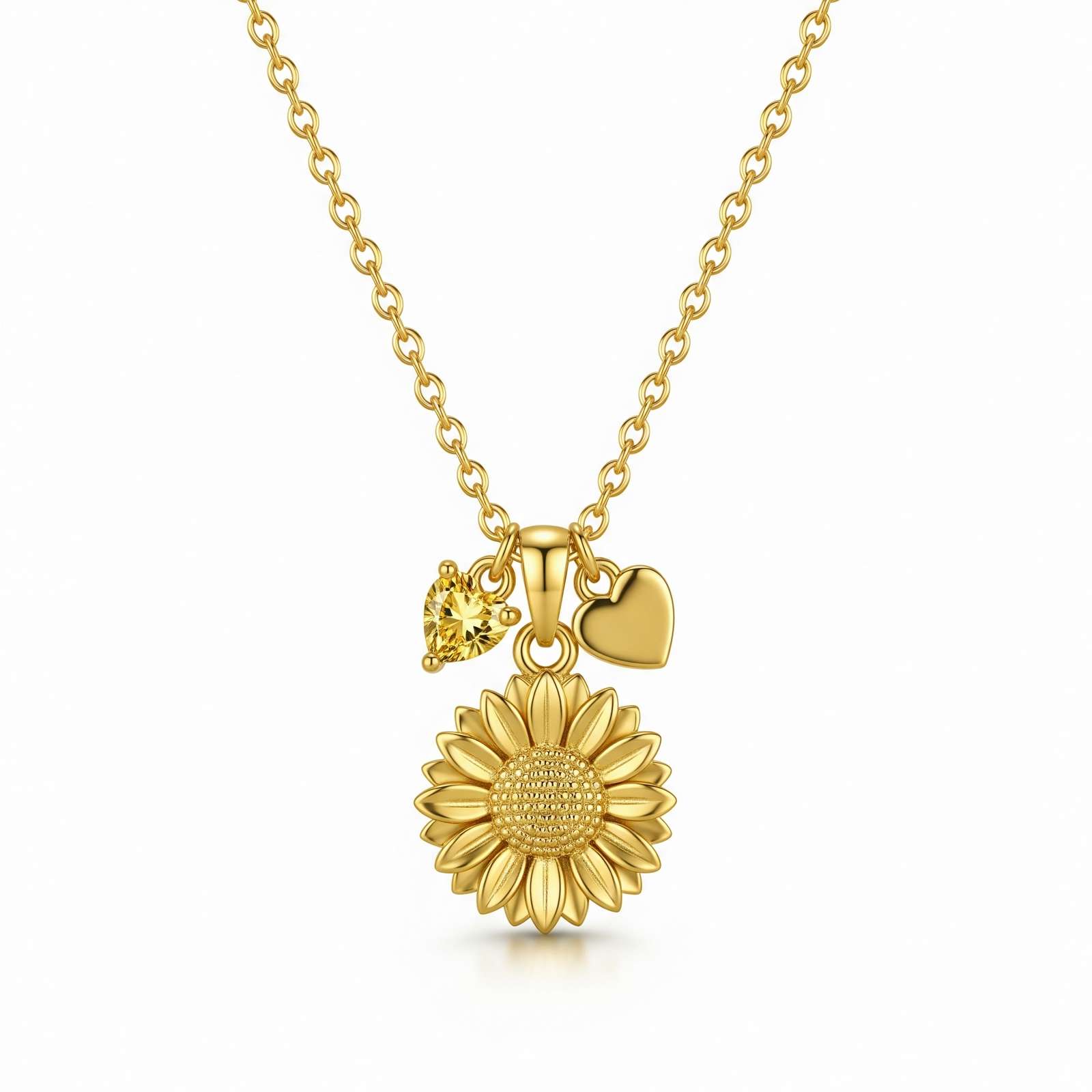 Dedicated Women's Gift Custom Birth Month Flower Birthstone Charm Necklace - Sunflower Heart Birthstone Pendant for Her - Gold Sunflower Necklace with Personalized Heart Charm