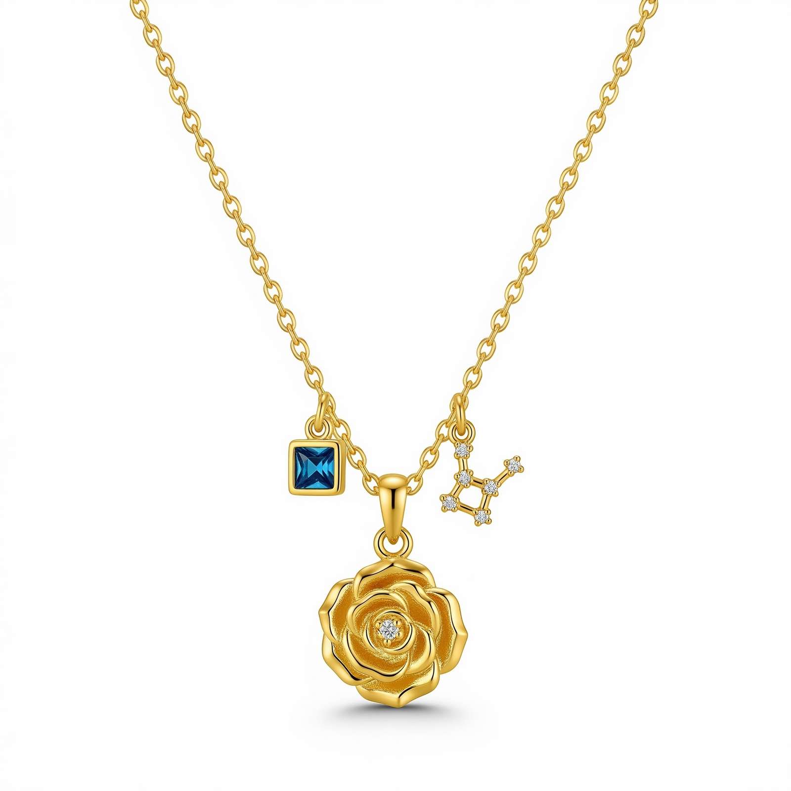 Dedicated Women's Gift Custom Birth Month Flower Necklace with Zodiac Constellation Charm Gold Pendant – Personalized Rose Gold Birthstone Jewelry Elegance