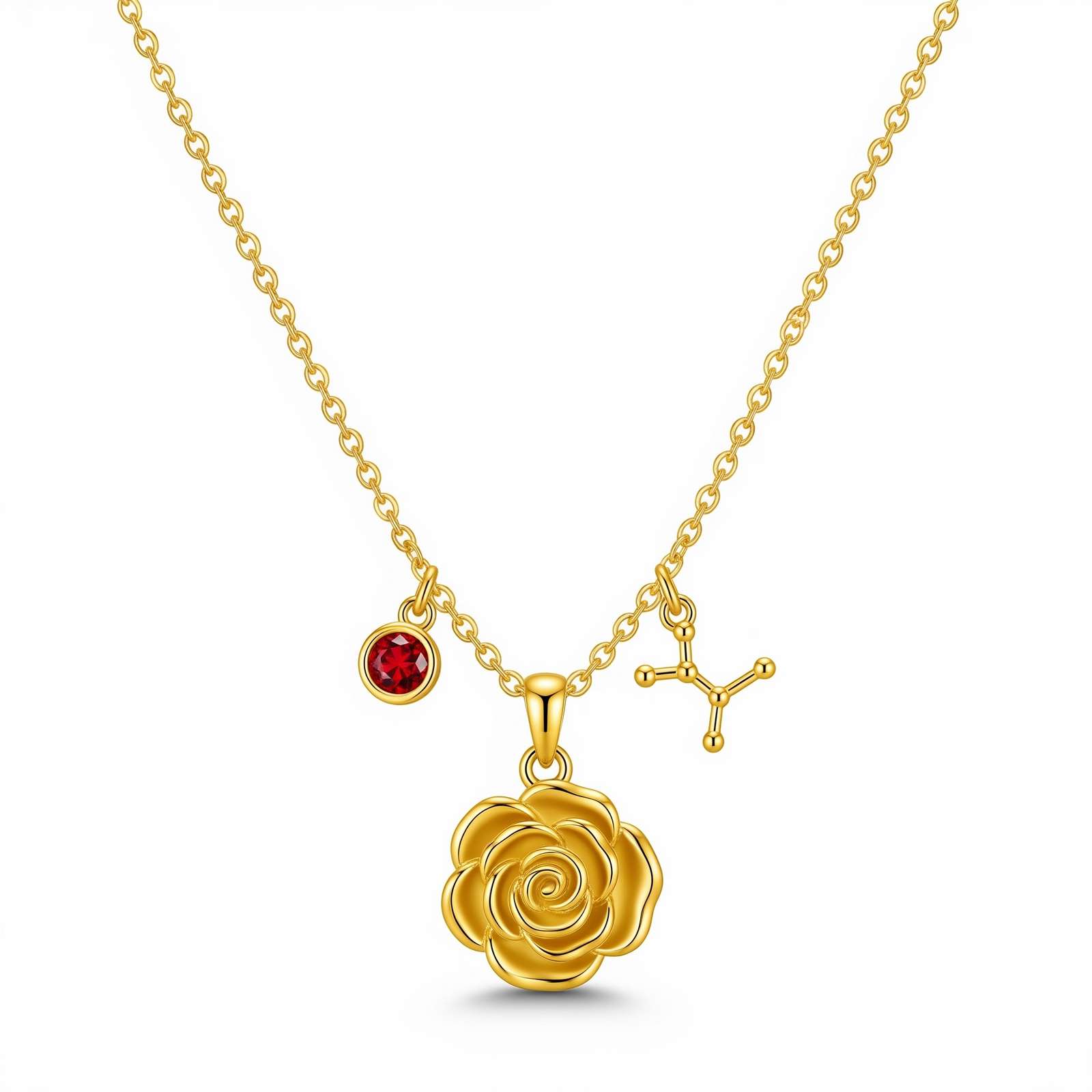 Custom Birth Month Flower Necklace with Gold Rose Birthstone Charm Pendant – Personalized Zodiac Floral Jewelry for a Meaningful Gift