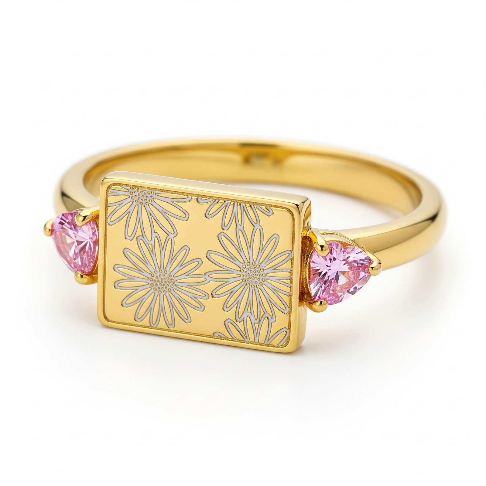 Dainty Keepsake Ring with Pink Gemstone and Floral Design | Customizable Birth Flower Jewelry
