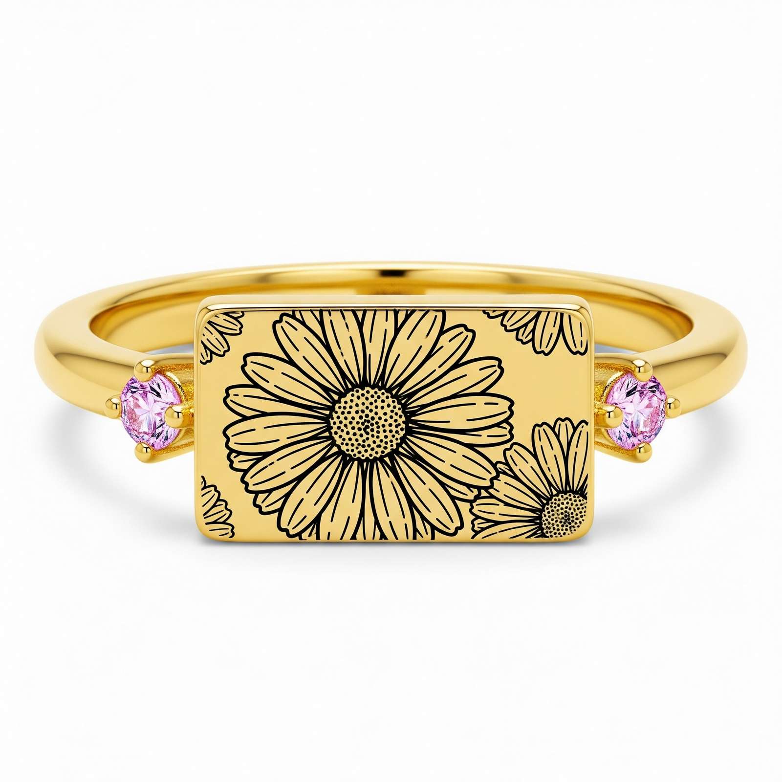 Dainty Flower Ring in Yellow Gold | Stainless Steel Floral Birth Flower Keepsake Ring