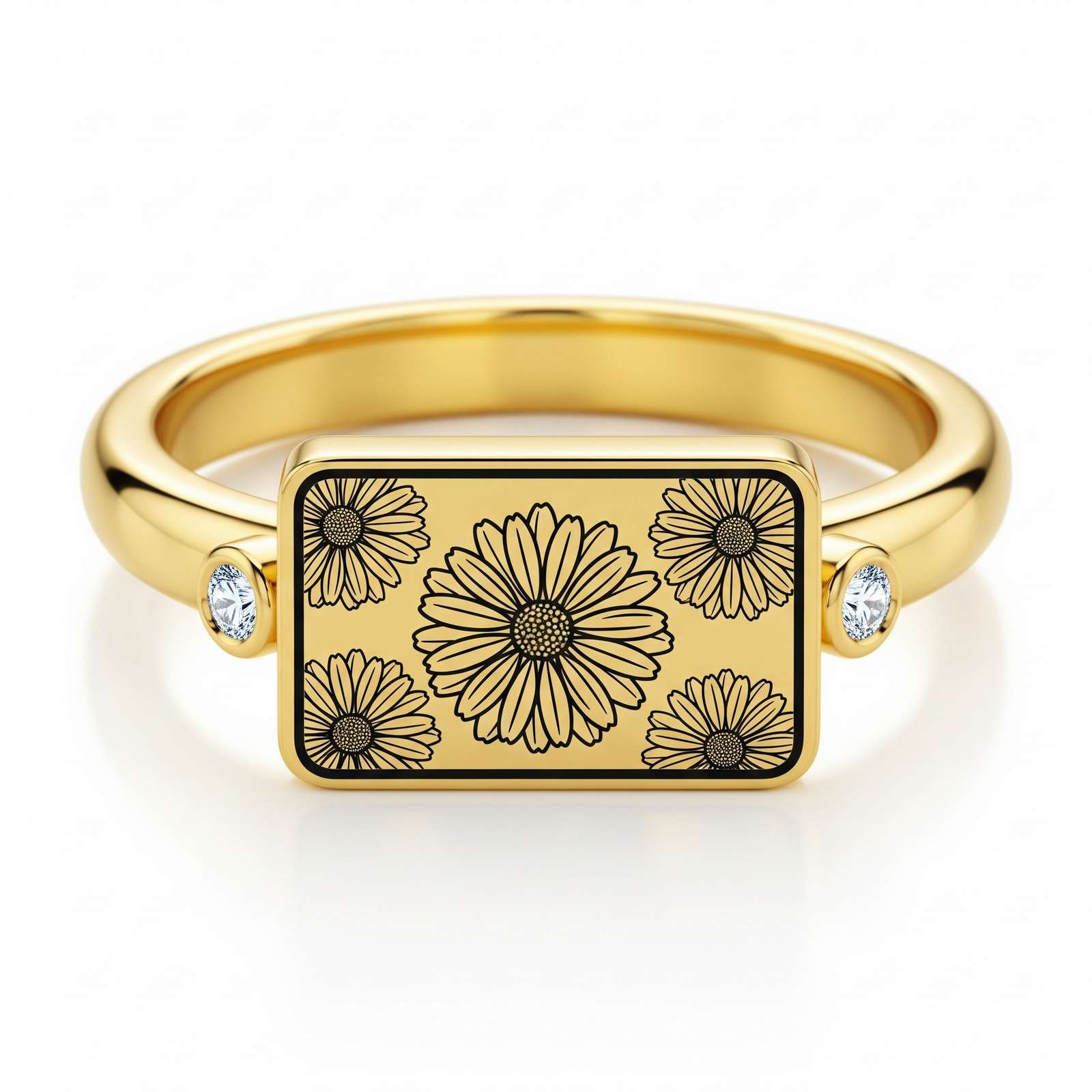 Dainty Customized Birth Flower Ring - Stainless Steel Keepsake Ring | Personalized 12 Month Birth Flower Ring