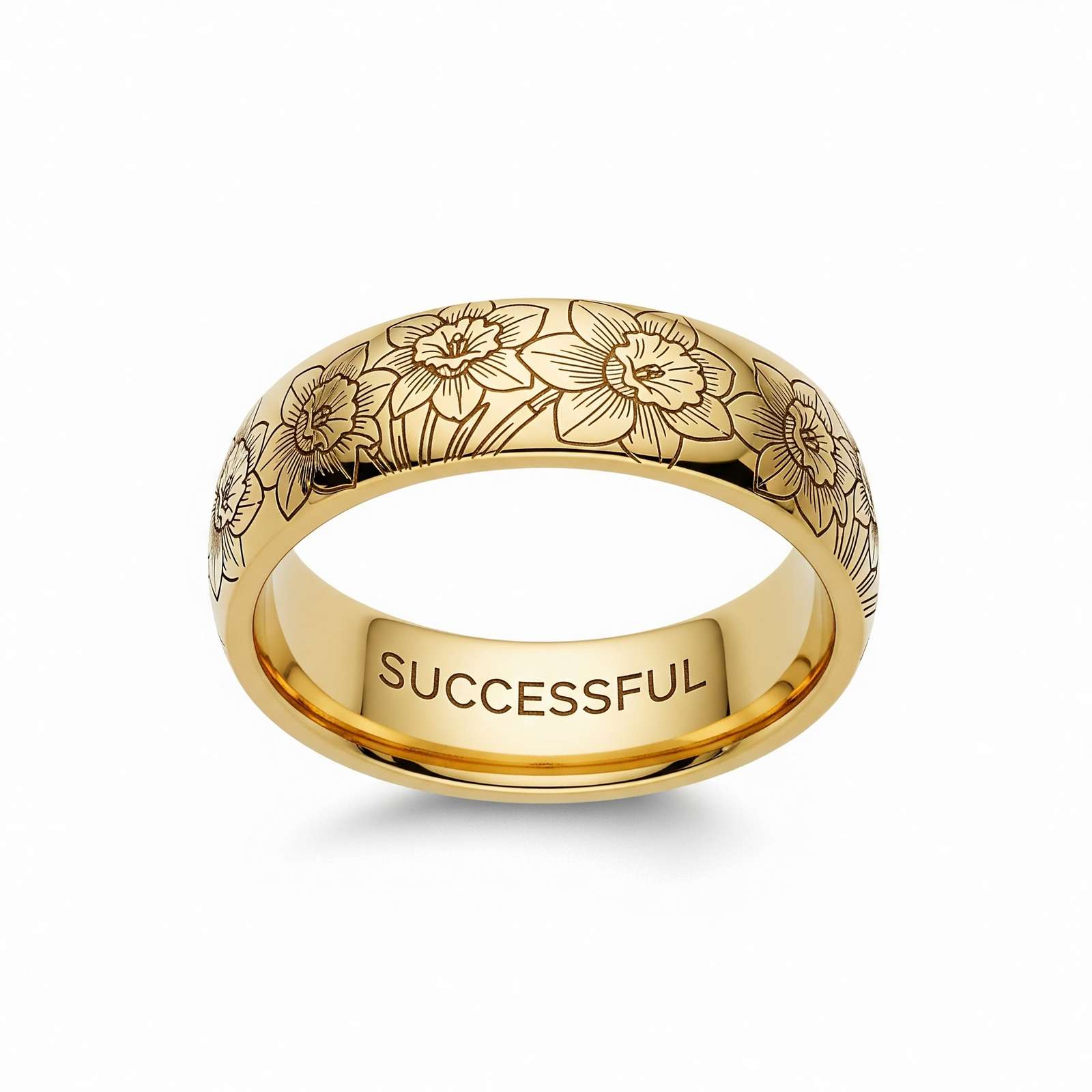 Dainty Keepsake 12 Month Customized Stainless Steel Birth Flower Ring – Engraved Floral Gold Birth Month Ring – Personalized Gold Flower Ring for Women