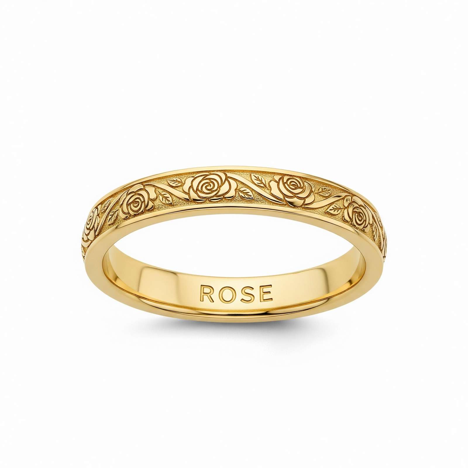 Dainty Keepsake 12 Month Customized Stainless Steel Birth Flower Ring – Engraved Rose Gold Floral Name Ring – Personalized Gold Rose Band for Women