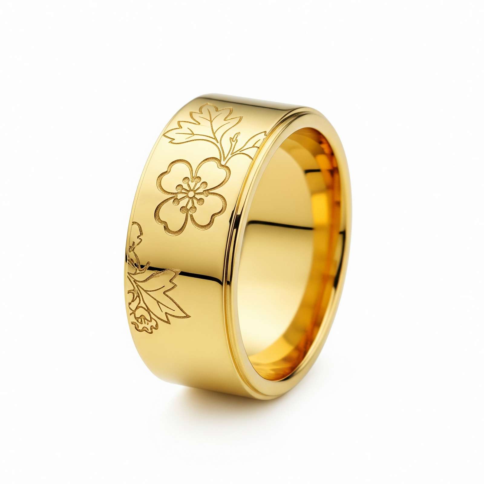 Dainty Keepsake 12 Month Customized Stainless Steel Birth Flower Ring, Gold Engraved Flower Band Ring, Personalized Floral Gold Ring for Her