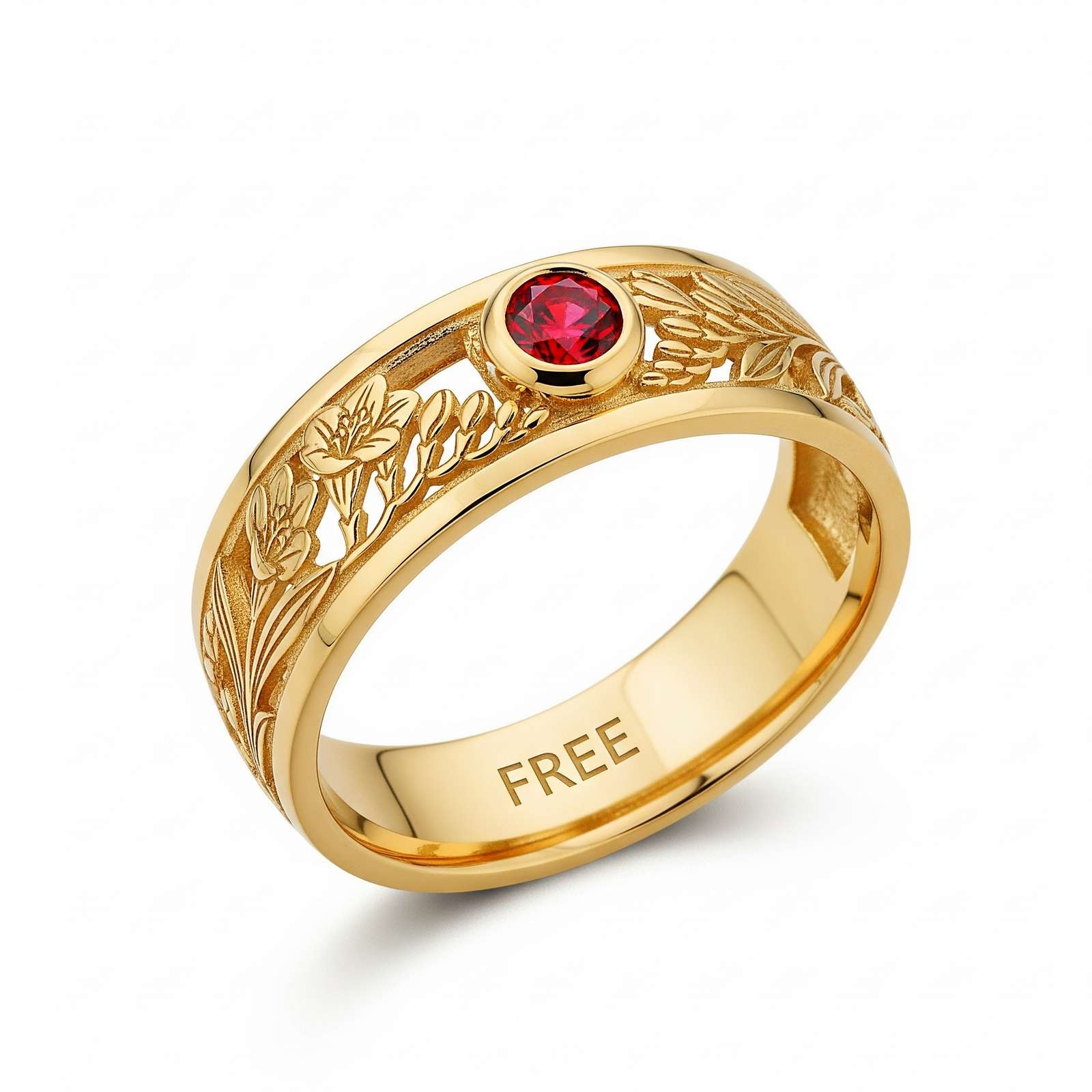 Dainty Keepsake Flower Ring - Personalized Gold Birthstone Ring with Engraved Floral Gemstone