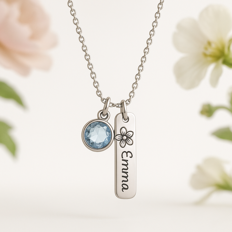Dedicated Women's Birthstone Necklace: Boost Sales with Custom Flower Charms & Personalized Gift Jewelry at Low MOQ