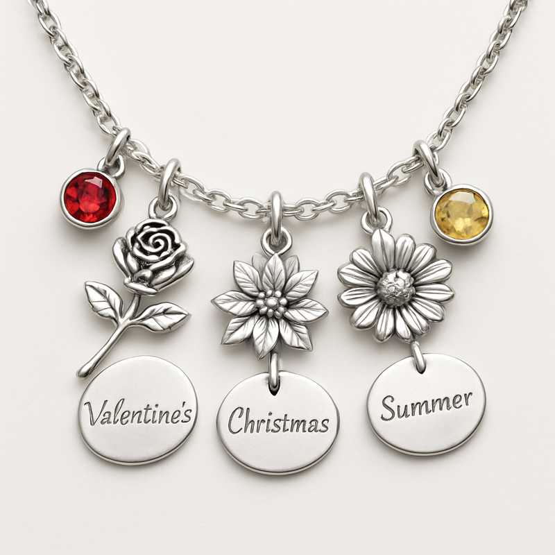 Seasonal Treasures: Custom Birth Flower & Birthstone Charm Necklaces - Featured Image