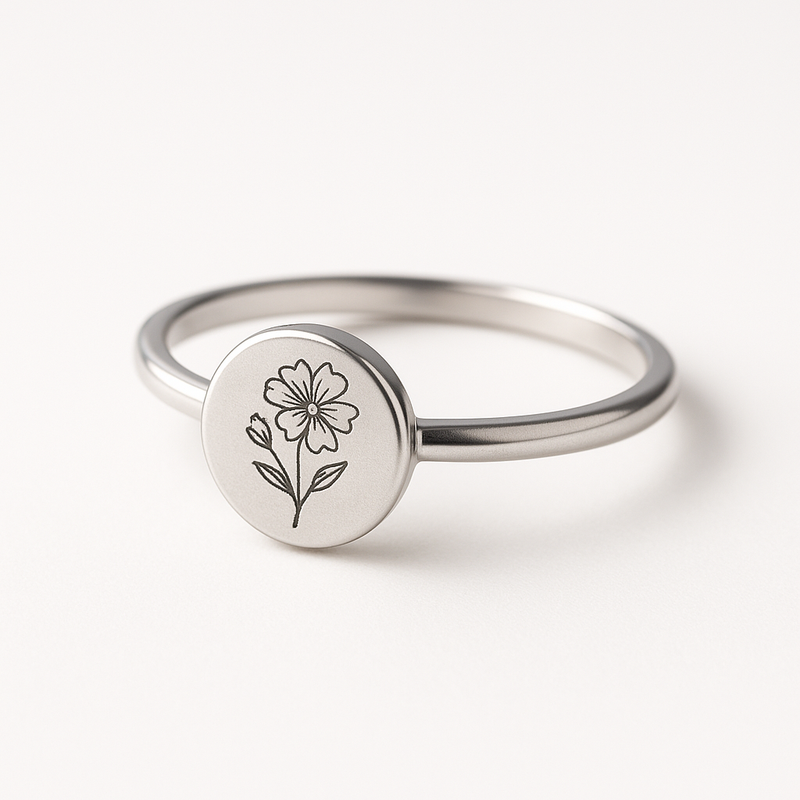 Dainty Keepsake Birth Flower Ring: Custom Stainless Steel Birth Flower Rings for Your Wholesale Business