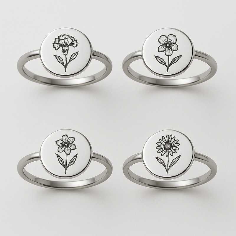 Custom Stainless Steel Birth Flower Rings for Every Season