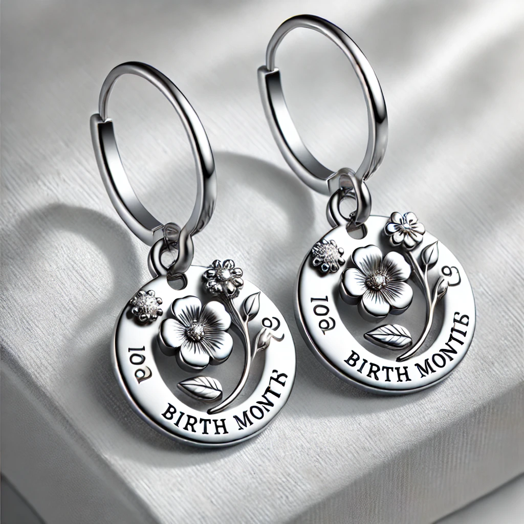 Custom Stainless Steel Birth Flower Earrings - Personalized Floral Drop Dangle Earrings