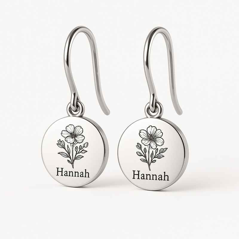 Custom Stainless Steel Birth Flower Earrings - Personalized Floral Dangle