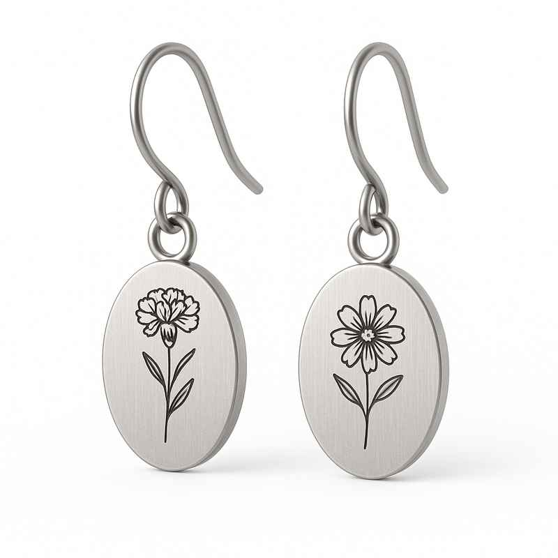 Custom Birth Flower Earrings Stainless Steel Floral Dangle Earrings Custom Birth Flower Earrings Stainless Steel Floral Dangle Earrings