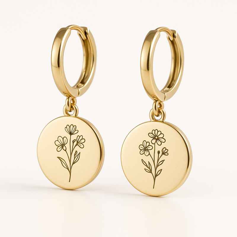 Custom Birth Month Flower Earrings - Stainless Steel Floral Dangle Earrings