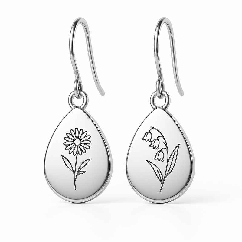 Custom Stainless Steel Birth Flower Earrings – Floral Drop Dangle Earrings