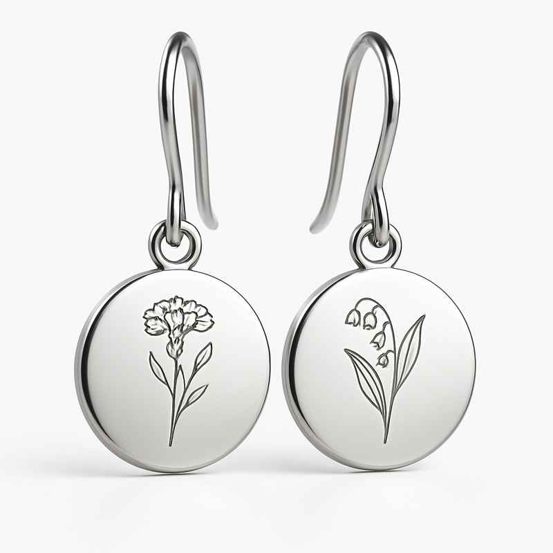 Custom Stainless Steel Birth Flower Earrings, Floral Drop Dangle, Personalized Birth Month Gift