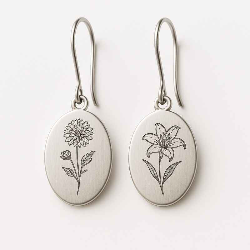 Custom Stainless Steel Birth Flower Earrings – Floral Drop Dangle Personalized Birth Month Earrings