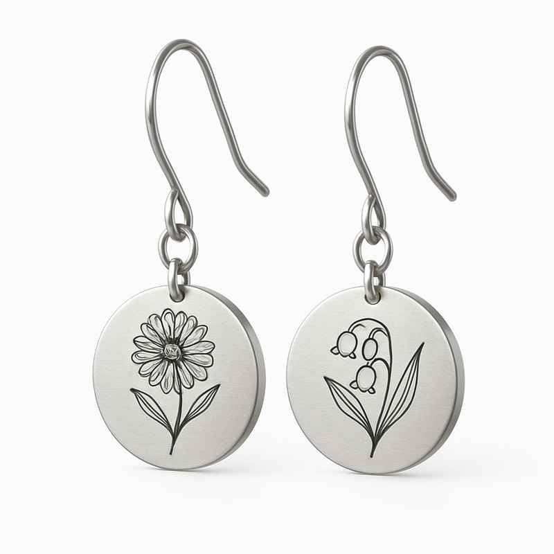 Custom Stainless Steel Birth Flower Earrings - Floral Drop Dangle Design