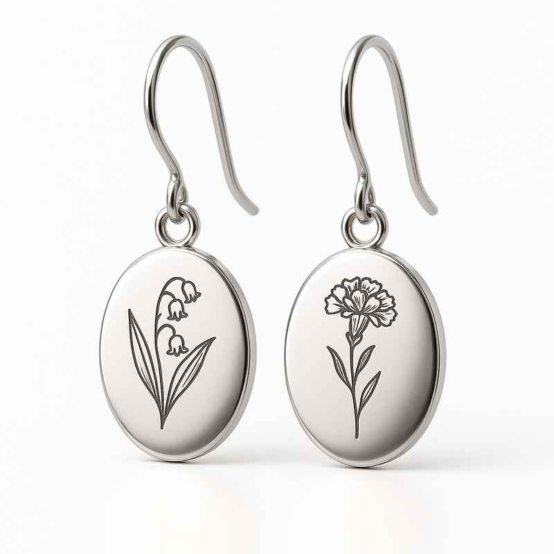 Custom Stainless Steel Birth Flower Earrings - Personalized Floral Dangle Drop Earrings