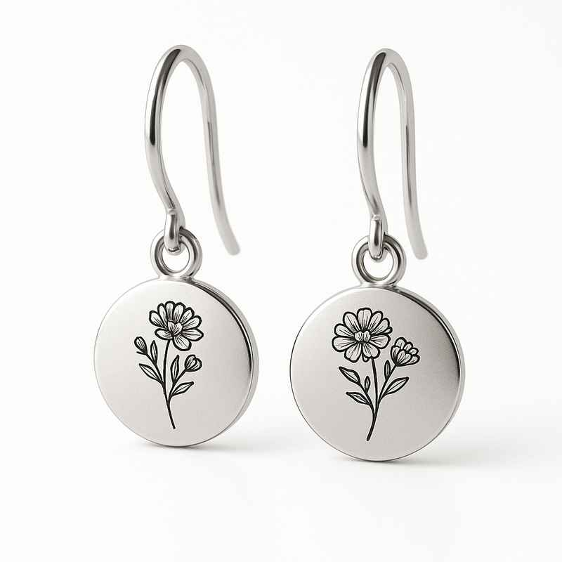 Custom Birth Month Flower Earrings - Stainless Steel Floral Dangle Jewelry