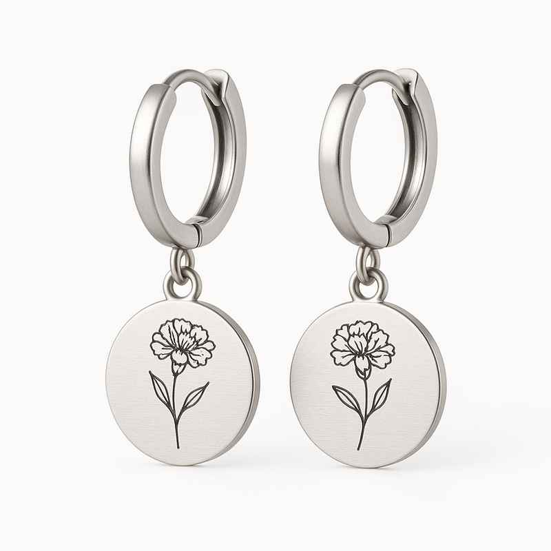 Custom Stainless Steel Birth Flower Earrings Personalized Floral Drops