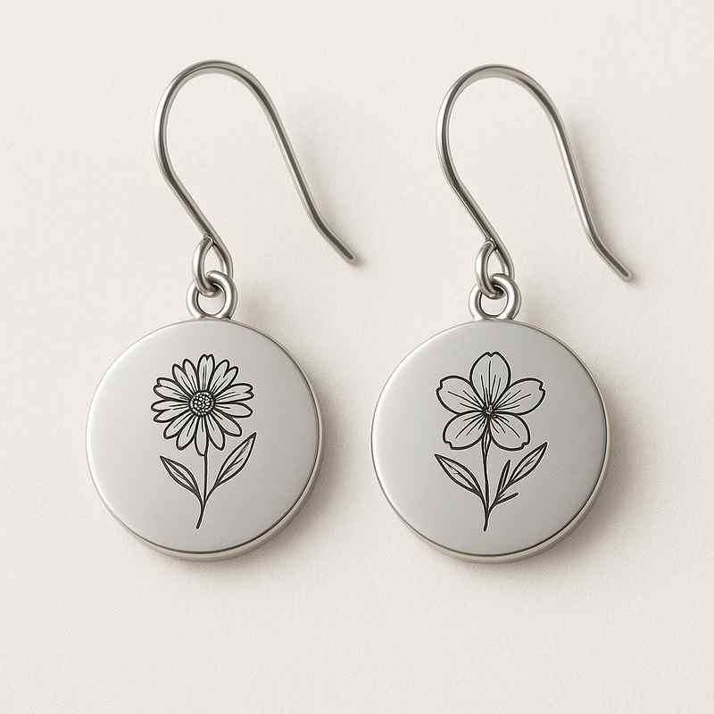 Custom Stainless Steel Birth Flower Earrings Personalized Drop Jewelry