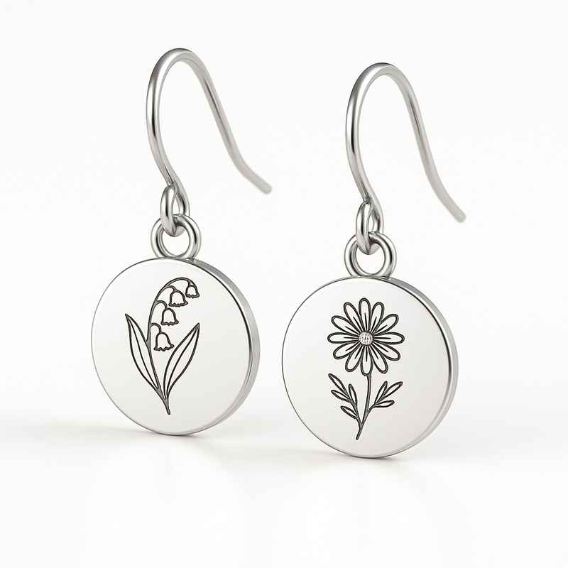 Custom Stainless Steel Birth Flower Earrings - Personalized Floral Dangle Jewelry