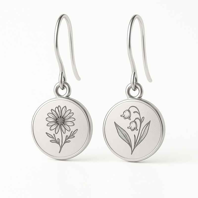 Custom Stainless Steel Birth Flower Earrings Personalized Floral Drops