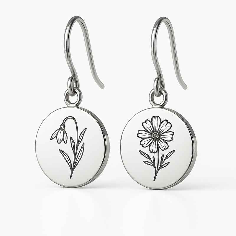 Custom Stainless Steel Birth Flower Earrings Personalized Floral Dangle