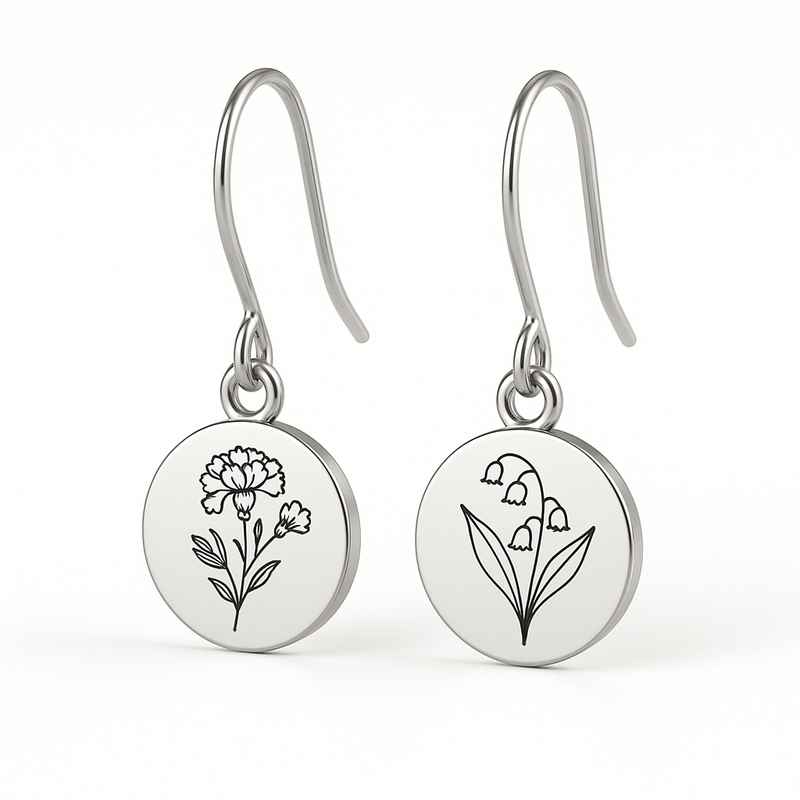Custom Stainless Steel Birth Flower Earrings Personalized Floral Drops