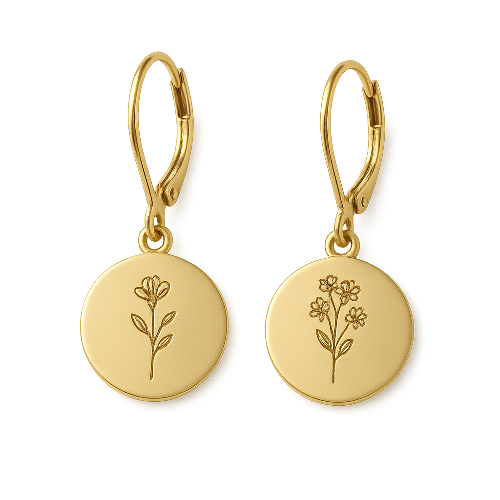Custom Stainless Steel Gold Birth Flower Earrings for Women