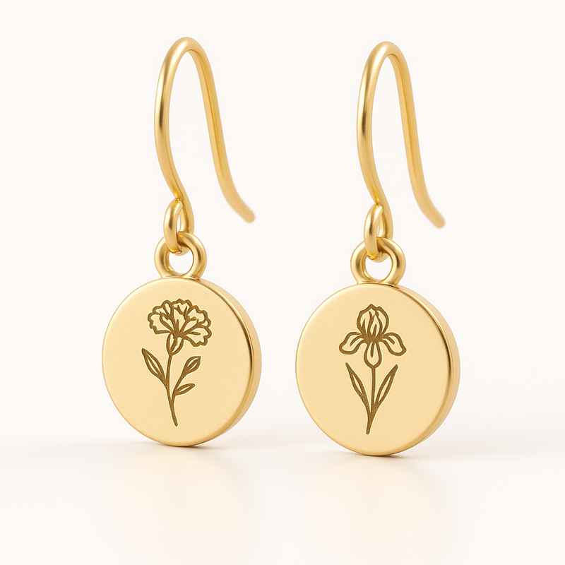 Custom Stainless Steel Gold Birth Flower Earrings for Women
