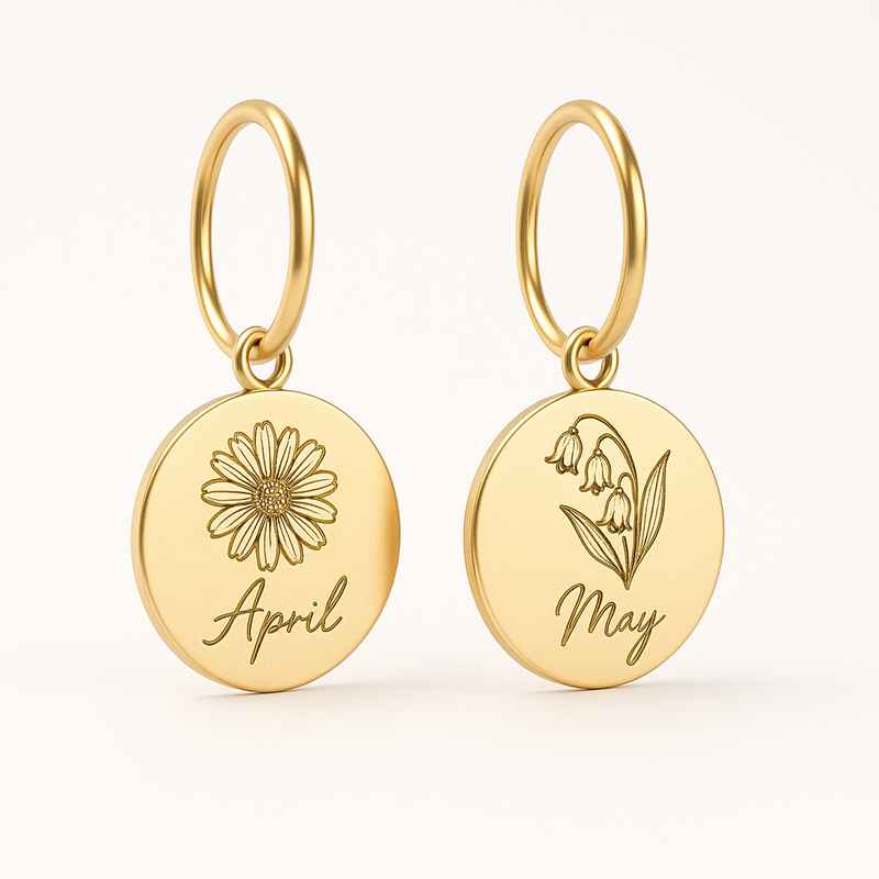Custom Stainless Steel Gold Birth Flower Earrings Personalized Floral