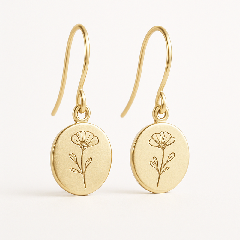 Custom Gold Birth Flower Earrings: Boost Your Brand with Stainless Steel Floral Drop Designs & Low MOQ Manufacturing