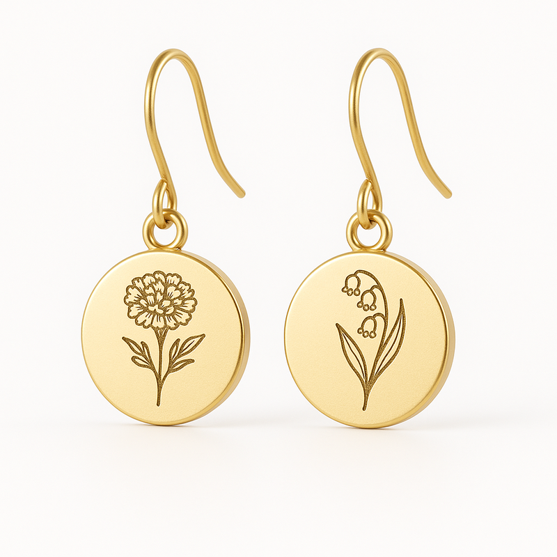 Custom Gold Birth Flower Earrings: Boost Your Jewelry Brand with Durable Stainless Steel Floral Dangle Designs