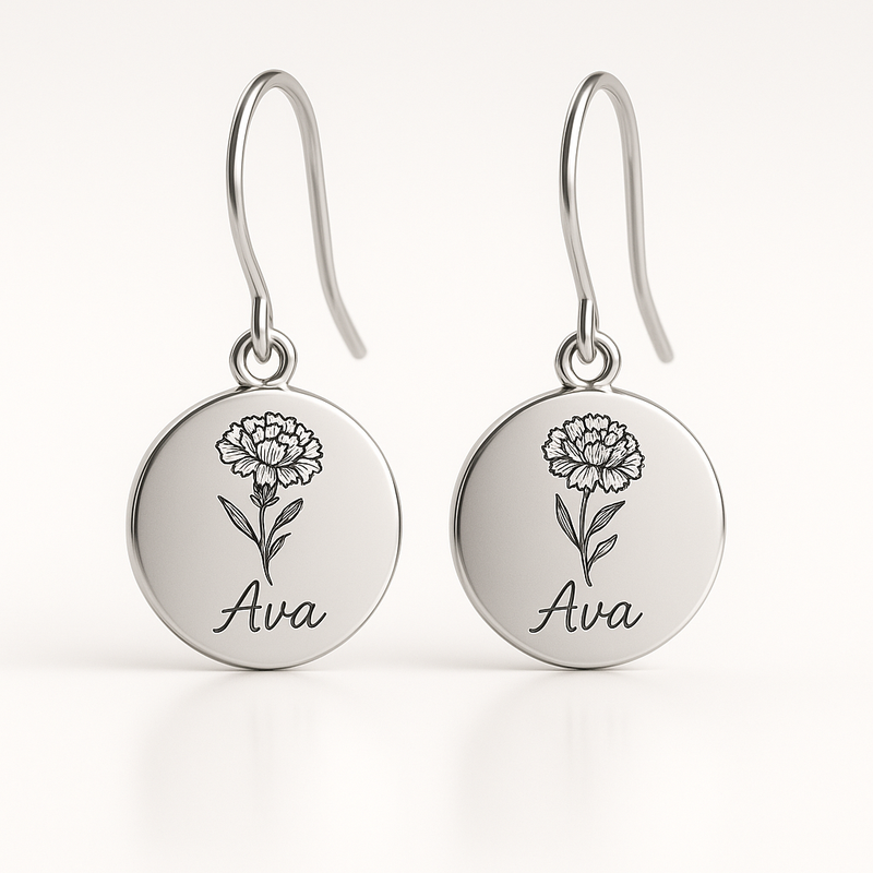 Custom Stainless Steel Birth Flower Earrings: Trendy Birth Month Floral Drop Earrings for Personalized Jewelry Collections
