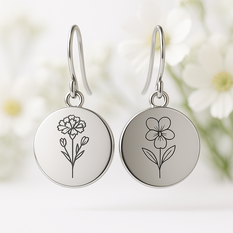 Custom Stainless Steel Birth Flower Earrings: Personalized Birth Month Floral Dangle Earrings for Your Jewelry Business Growth