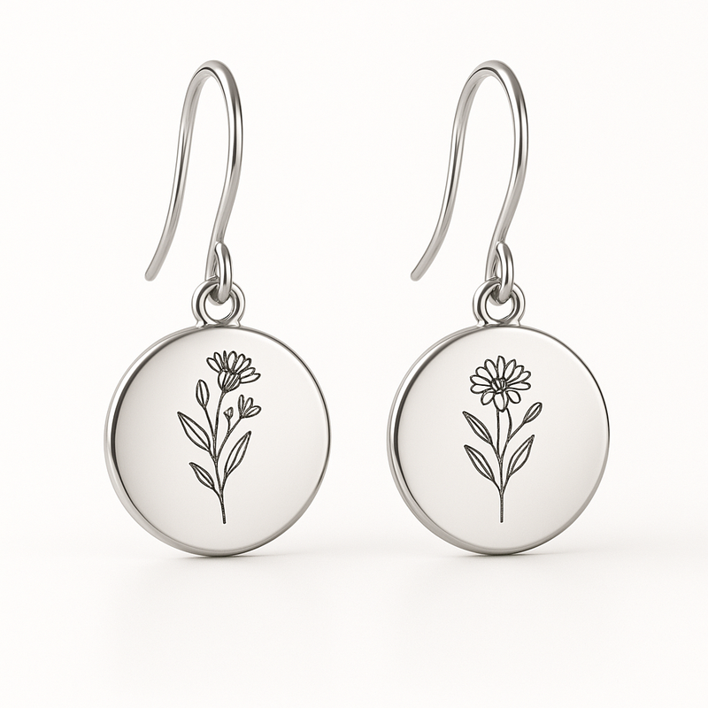 Custom Stainless Steel Birth Flower Earrings Personalized Birth Month Custom Stainless Steel Birth Flower Earrings Personalized Birth Month