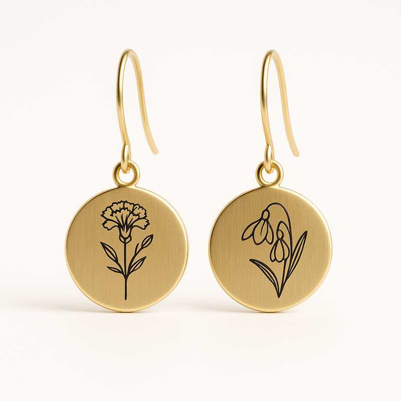 Custom Stainless Steel Birth Flower Earrings Birth Month Floral Drop Custom Stainless Steel Birth Flower Earrings Birth Month Floral Drop