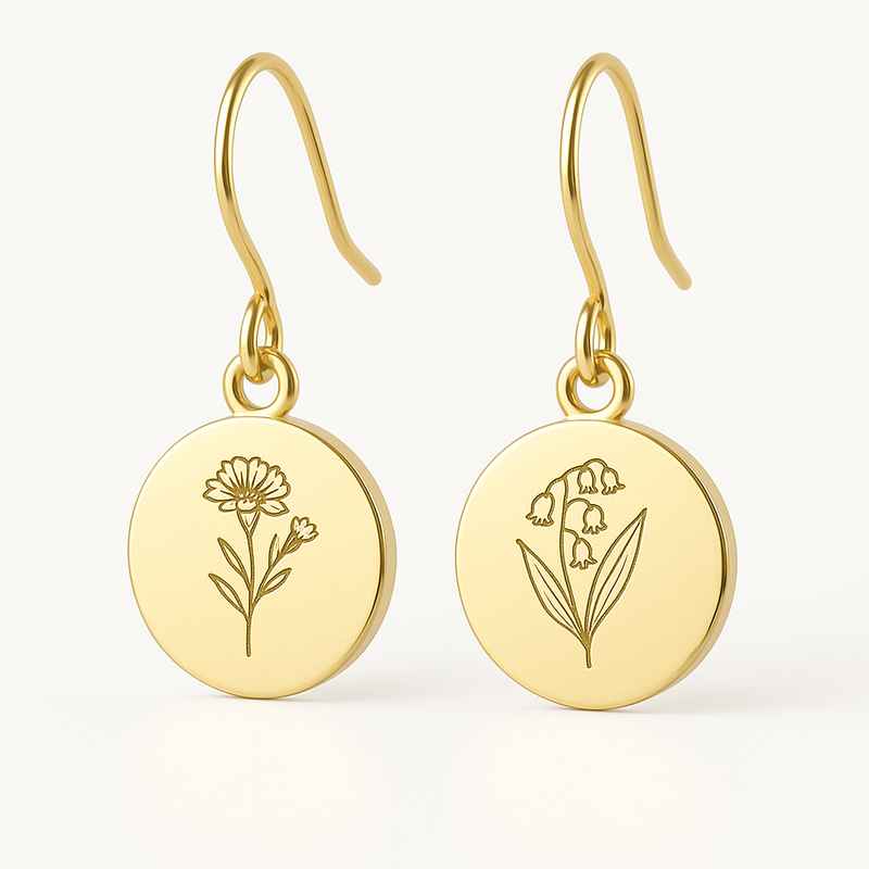 Custom Gold Birth Flower Earrings | Stainless Steel Floral Dangle Earrings