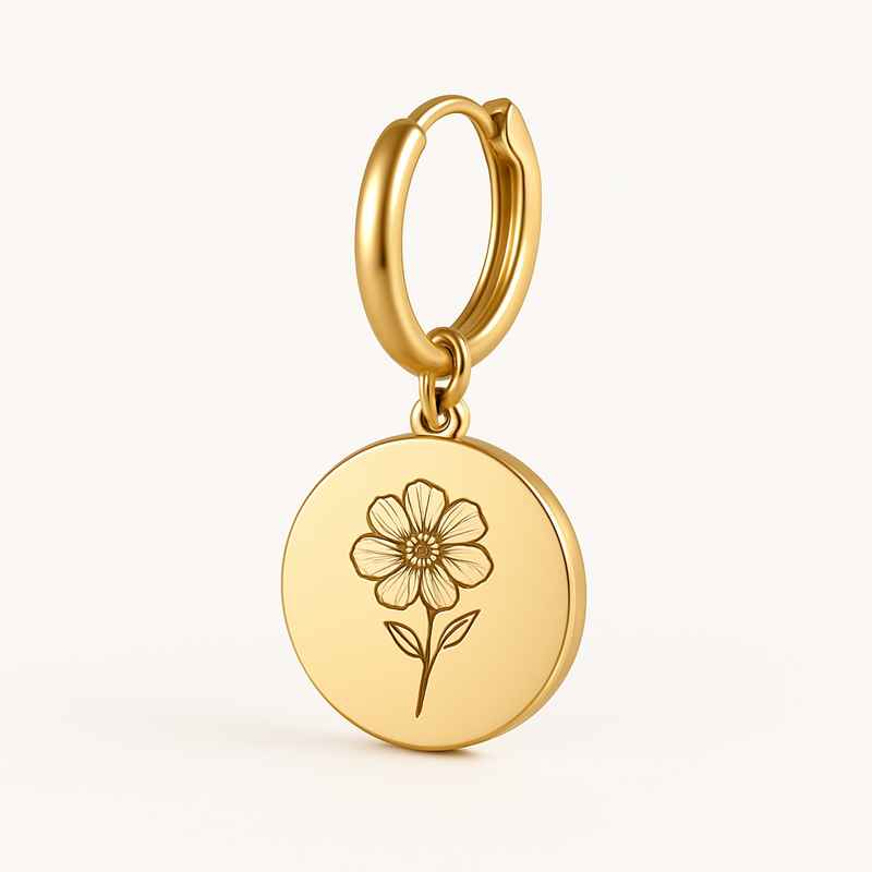 Custom Stainless Steel Birth Flower Earrings in Gold Floral Drop Design