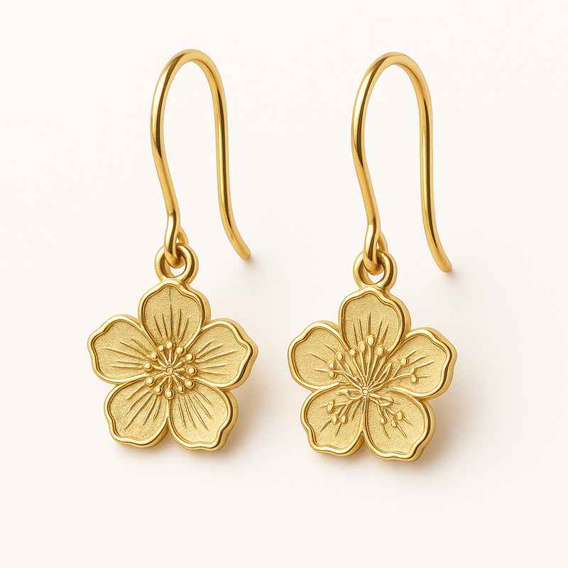 Custom Stainless Steel Floral Drop Earrings Gold Birth Flower