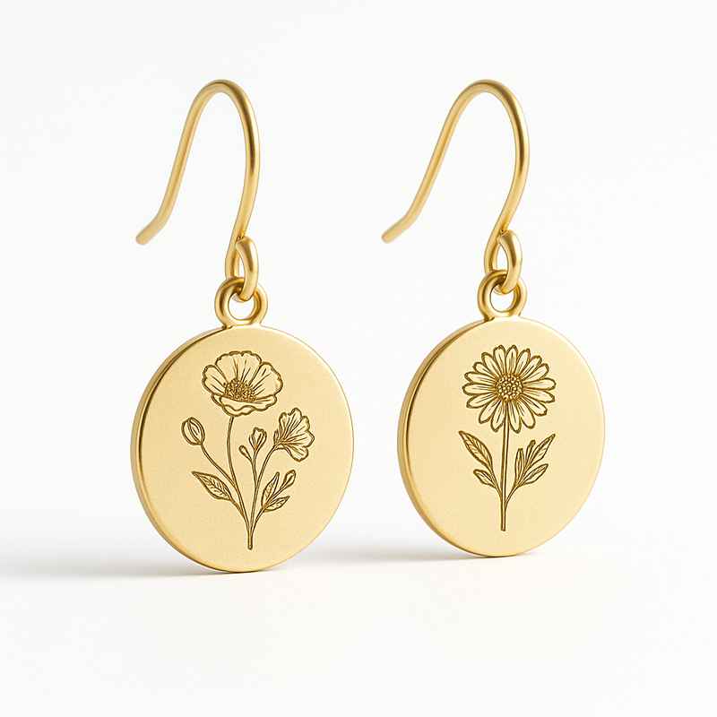 Custom Gold Birth Flower Earrings | Stainless Steel Floral Drop Earrings