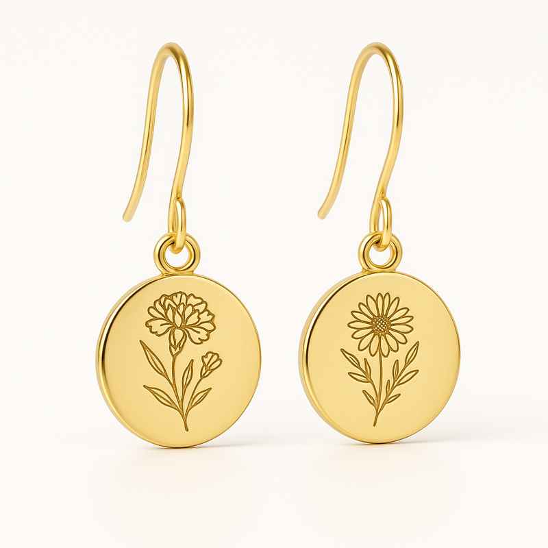 Custom Gold Birth Flower Earrings – Personalized Floral Birth Month Earrings