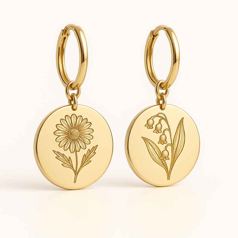 Custom Gold Birth Flower Earrings | Personalized Floral Birth Month Jewelry