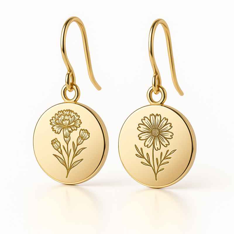 Custom Gold Birth Flower Earrings Stainless Steel Dangle Floral Drops