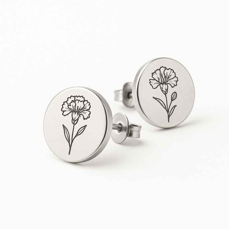 Custom Stainless Steel Birth Flower Earrings | Birth Month Floral Stud Earrings