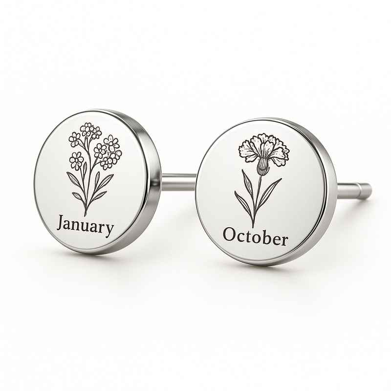 Custom Stainless Steel Floral Earrings | Birth Flower Stud Earrings