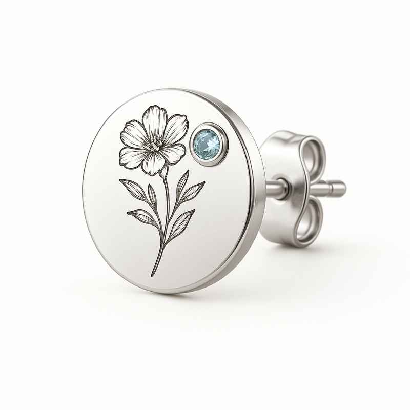 Custom Stainless Steel Birth Flower Earrings - Personalized Birthstone Studs